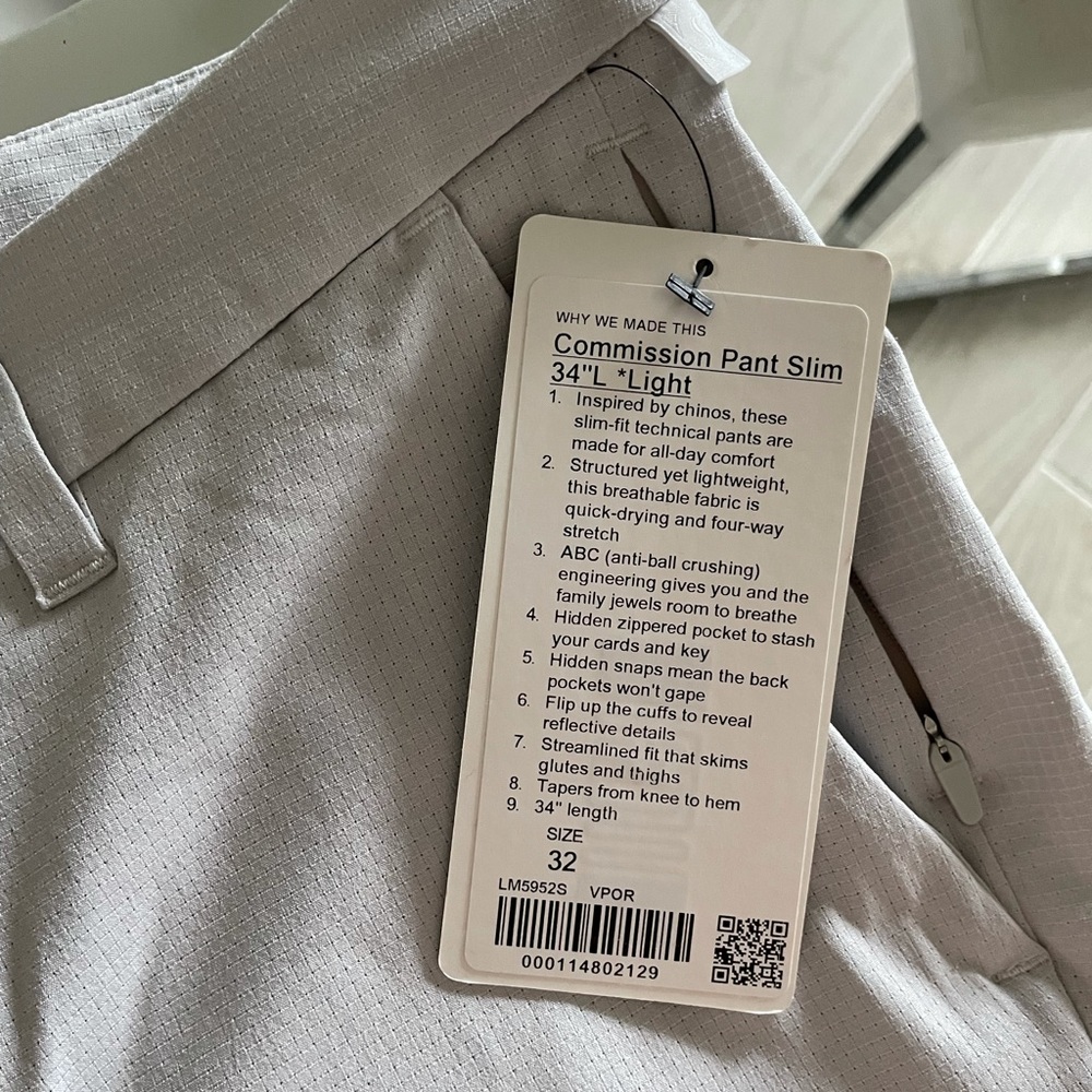 Lululemon Commission Pant Slim 32x34 Light stone - Picture 15 of 15